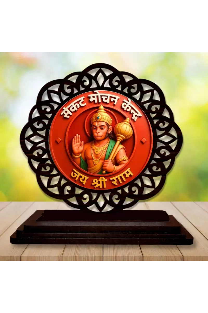 Car Desk/Table Top Lord Hanuman Wooden Photo Stand  3x4 Inches, Compact & Stylish Spiritual Display For Car, Home & Office (Pack Of 1) (F19769)