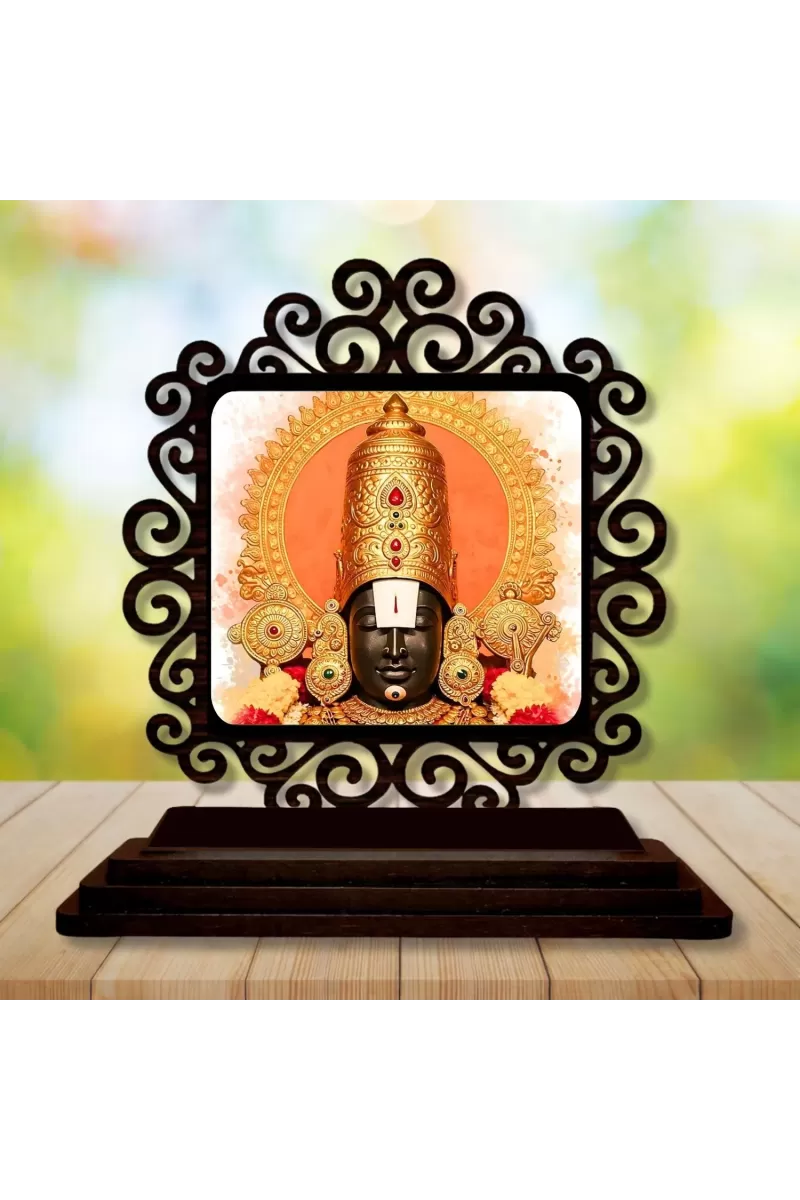 Car Desk/Table Top Lord Balaji Wooden Photo Stand  3x4 Inches, Compact & Stylish Spiritual Display For Car, Home & Office (Pack Of 1) (F19789)