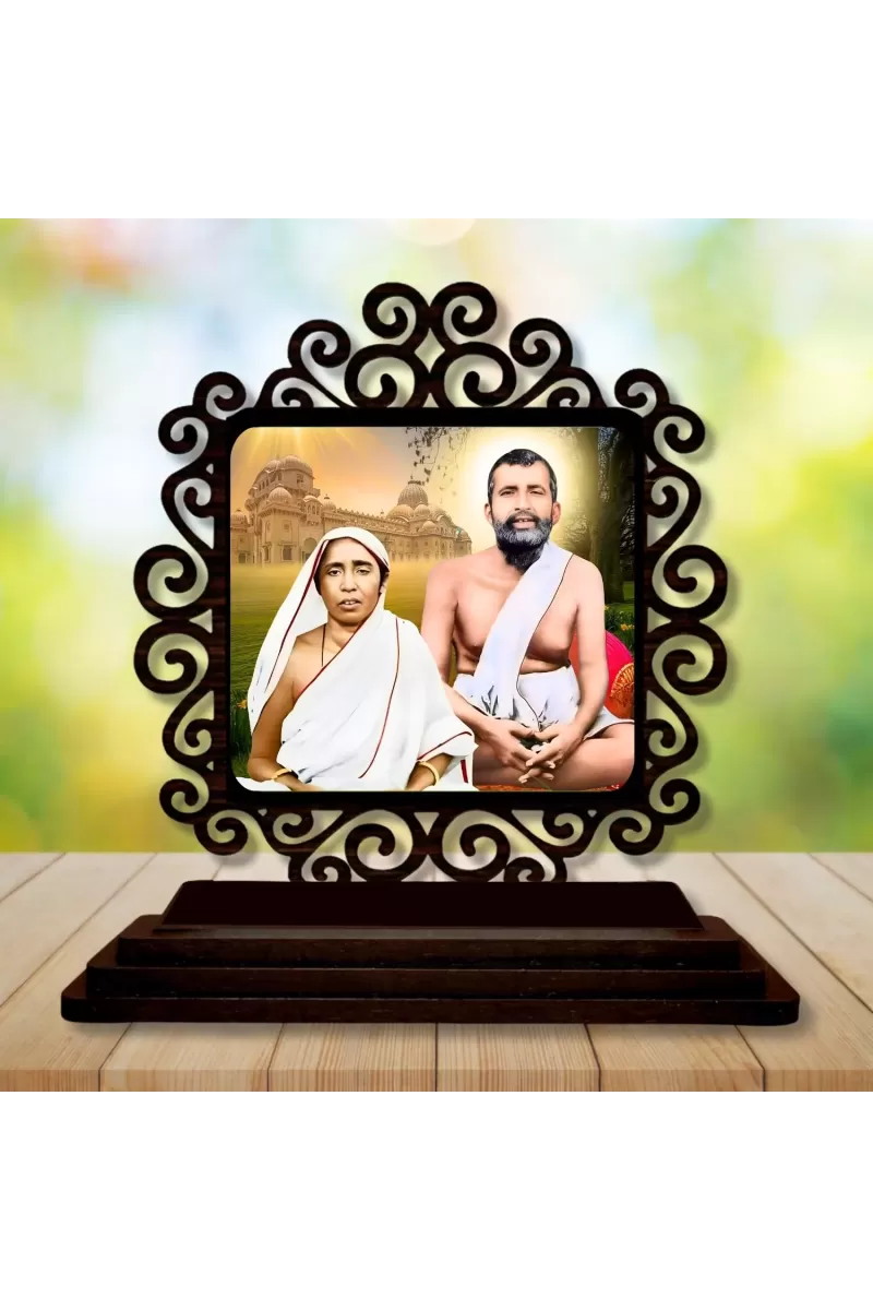 Car Desk/Table Top Sarada Maa And Ramakrishna Paramahamsa Wooden Photo Stand  3x4 Inches, Compact & Stylish Spiritual Display For Car, Home & Office (Pack Of 1) (F19790)