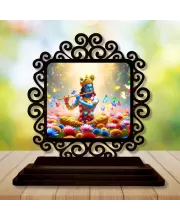 Car Desk/Table Top Lord Krishna  Wooden Photo Stand  3x4 Inches, Compact & Stylish Spiritual Display For Car, Home & Office (Pack Of 1) (F19792)