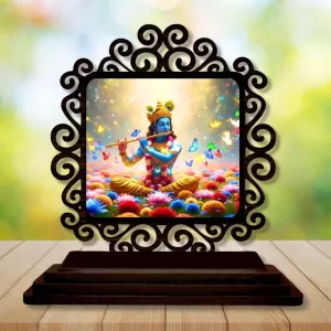 Car Desk/Table Top Lord Krishna Wooden Photo Stand 3x4 Inches, Compact & Stylish Spiritual Display For Car, Home & Office (Pack Of 1) (F19792) Car Desk/Table Top Lord Krishna Wooden Photo Stand 3x4 Inches, Compact & Stylish Spiritual Display For Car, Home & Office (Pack Of 1) (F19792)