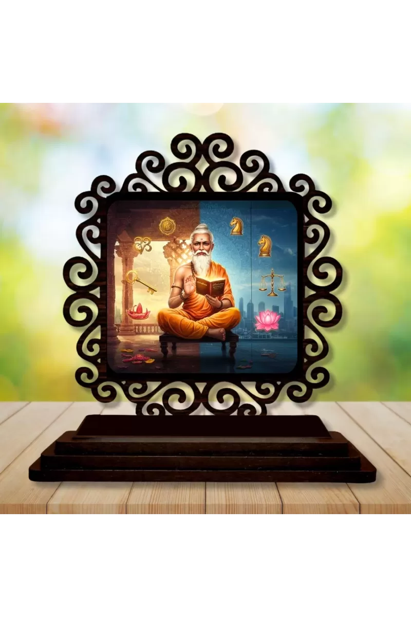 Car Desk/Table Top Vyasa Maharshi Wooden Photo Stand  3x4 Inches, Compact & Stylish Spiritual Display For Car, Home & Office (Pack Of 1) (F19795)