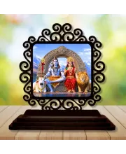 Car Desk/Table Top Lord Shiva And Parvathi Wooden Photo Stand  3x4 Inches, Compact & Stylish Spiritual Display For Car, Home & Office (Pack Of 1) (F19798)