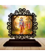 Car Desk/Table Top Lord Rama Wooden Photo Stand  3x4 Inches, Compact & Stylish Spiritual Display For Car, Home & Office (Pack Of 1) (F19799)