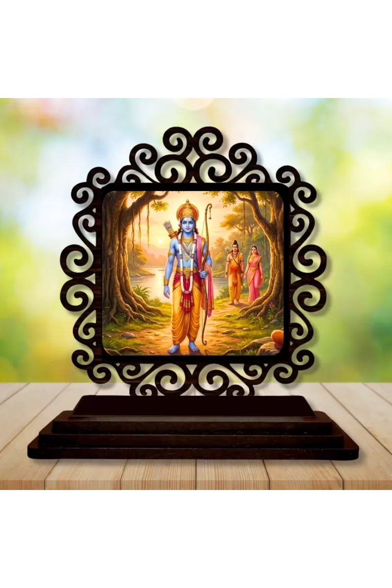 Car Desk/Table Top Lord Rama Wooden Photo Stand  3x4 Inches, Compact & Stylish Spiritual Display For Car, Home & Office (Pack Of 1) (F19799)