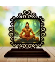 Car Desk/Table Top Lord Hanuman Wooden Photo Stand  3x4 Inches, Compact & Stylish Spiritual Display For Car, Home & Office (Pack Of 1) (F19800)