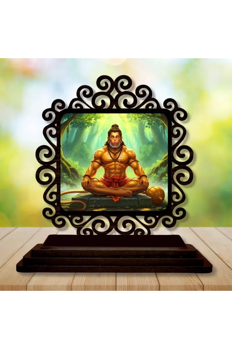Car Desk/Table Top Lord Hanuman Wooden Photo Stand  3x4 Inches, Compact & Stylish Spiritual Display For Car, Home & Office (Pack Of 1) (F19800)
