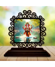 Car Desk/Table Top Lord Ganesha Wooden Photo Stand  3x4 Inches, Compact & Stylish Spiritual Display For Car, Home & Office (Pack Of 1) (F19801)