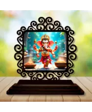 Car Desk/Table Top Lord Ganesha Wooden Photo Stand  3x4 Inches, Compact & Stylish Spiritual Display For Car, Home & Office (Pack Of 1) (F19802)