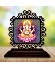 Car Desk/Table Top Lord Ganesha Wooden Photo Stand  3x4 Inches, Compact & Stylish Spiritual Display For Car, Home & Office (Pack Of 1) (F19803)