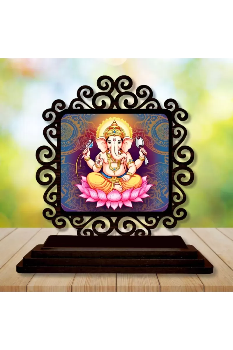 Car Desk/Table Top Lord Ganesha Wooden Photo Stand  3x4 Inches, Compact & Stylish Spiritual Display For Car, Home & Office (Pack Of 1) (F19803)