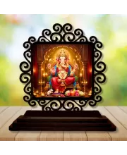 Car Desk/Table Top Lord Ganesha Wooden Photo Stand  3x4 Inches, Compact & Stylish Spiritual Display For Car, Home & Office (Pack Of 1) (F19804)