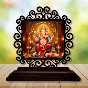 Car Desk/Table Top Lord Ganesha Wooden Photo Stand 3x4 Inches, Compact & Stylish Spiritual Display For Car, Home & Office (Pack Of 1) (F19804) Car Desk/Table Top Lord Ganesha Wooden Photo Stand 3x4 Inches, Compact & Stylish Spiritual Display For Car, Home & Office (Pack Of 1) (F19804)