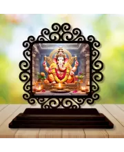 Car Desk/Table Top Lord Ganesha Wooden Photo Stand  3x4 Inches, Compact & Stylish Spiritual Display For Car, Home & Office (Pack Of 1) (F19805)