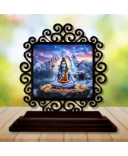 Car Desk/Table Top Lord Shiva  Wooden Photo Stand  3x4 Inches, Compact & Stylish Spiritual Display For Car, Home & Office (Pack Of 1) (F19806)