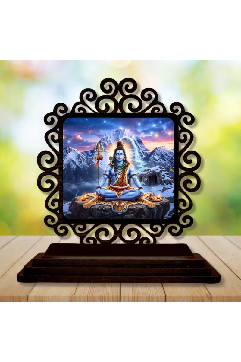 Car Desk/Table Top Lord Shiva  Wooden Photo Stand  3x4 Inches, Compact & Stylish Spiritual Display For Car, Home & Office (Pack Of 1) (F19806)