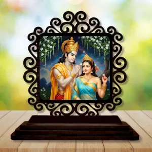 Car Desk/Table Top Radha Krishna Wooden Photo Stand 3x4 Inches, Compact & Stylish Spiritual Display For Car, Home & Office (Pack Of 1) (F19807) Car Desk/Table Top Radha Krishna Wooden Photo Stand 3x4 Inches, Compact & Stylish Spiritual Display For Car, Home & Office (Pack Of 1) (F19807)