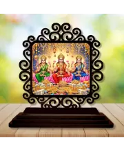 Car Desk/Table Top Goddess Lakshmi Wooden Photo Stand  3x4 Inches, Compact & Stylish Spiritual Display For Car, Home & Office (Pack Of 1) (F19808)
