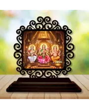 Car Desk/Table Top Goddess Lakshmi Wooden Photo Stand  3x4 Inches, Compact & Stylish Spiritual Display For Car, Home & Office (Pack Of 1) (F19809)
