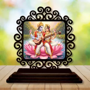 Car Desk/Table Top Lord Vishnu And Saraswathi Wooden Photo Stand 3x4 Inches, Compact & Stylish Spiritual Display For Car, Home & Office (Pack Of 1) (F19811) Car Desk/Table Top Lord Vishnu And Saraswathi Wooden Photo Stand 3x4 Inches, Compact & Stylish Spiritual Display For Car, Home & Office (Pack Of 1) (F19811)