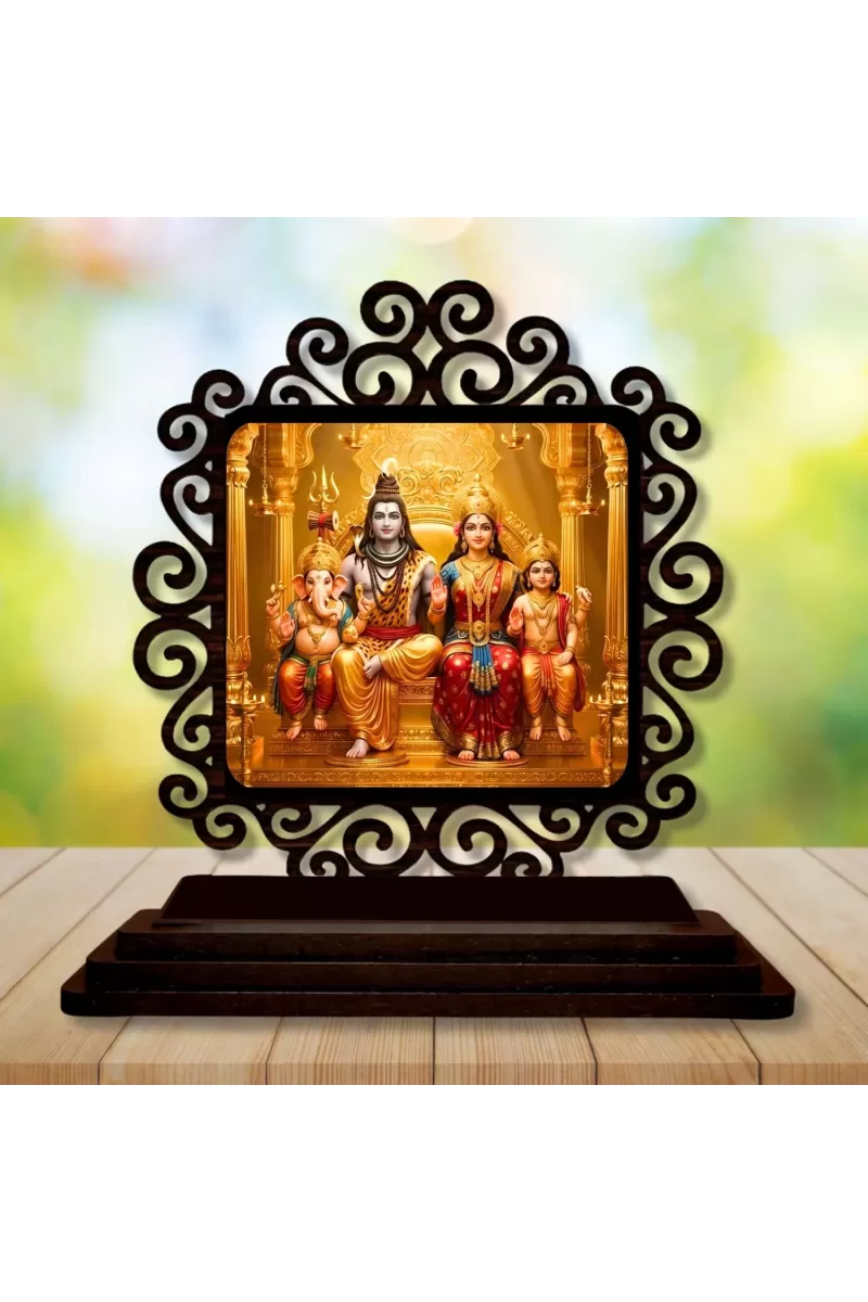 Car Desk/Table Top Lord Shiva And Parvathi Wooden Photo Stand  3x4 Inches, Compact & Stylish Spiritual Display For Car, Home & Office (Pack Of 1) (F19812)