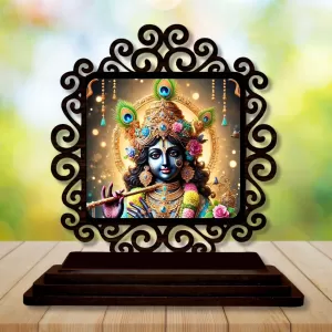 Car Desk/Table Top Lord Krishna Wooden Photo Stand 3x4 Inches, Compact & Stylish Spiritual Display For Car, Home & Office (Pack Of 1) (F19816) Car Desk/Table Top Lord Krishna Wooden Photo Stand 3x4 Inches, Compact & Stylish Spiritual Display For Car, Home & Office (Pack Of 1) (F19816)