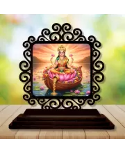 Car Desk/Table Top Goddess Lakshmi Wooden Photo Stand  3x4 Inches, Compact & Stylish Spiritual Display For Car, Home & Office (Pack Of 1) (F19817)