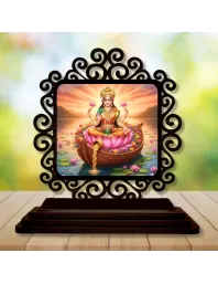 Car Desk/Table Top Goddess Lakshmi Wooden Photo Stand  3x4 Inches, Compact & Stylish Spiritual Display For Car, Home & Office (Pack Of 1) (F19817)
