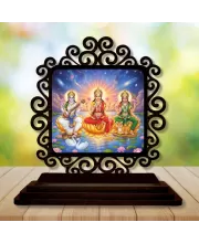 Car Desk/Table Top Lakshmi Saraswathi Parvathi Wooden Photo Stand  3x4 Inches, Compact & Stylish Spiritual Display For Car, Home & Office (Pack Of 1) (F19818)