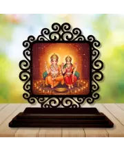 Car Desk/Table Top Lord Ganesha And Lakshmi Wooden Photo Stand  3x4 Inches, Compact & Stylish Spiritual Display For Car, Home & Office (Pack Of 1) (F19819)