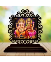 Car Desk/Table Top Lord Ganesha And Lakshmi Wooden Photo Stand  3x4 Inches, Compact & Stylish Spiritual Display For Car, Home & Office (Pack Of 1) (F19820)