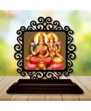 Car Desk/Table Top Lord Ganesha And Lakshmi Wooden Photo Stand  3x4 Inches, Compact & Stylish Spiritual Display For Car, Home & Office (Pack Of 1) (F19822)