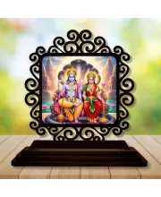 Car Desk/Table Top Lord Vishnu And Lakshmi Wooden Photo Stand  3x4 Inches, Compact & Stylish Spiritual Display For Car, Home & Office (Pack Of 1) (F19824)