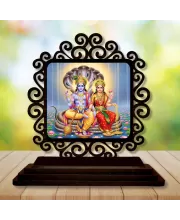 Car Desk/Table Top Lord Vishnu And Lakshmi Wooden Photo Stand  3x4 Inches, Compact & Stylish Spiritual Display For Car, Home & Office (Pack Of 1) (F19825)