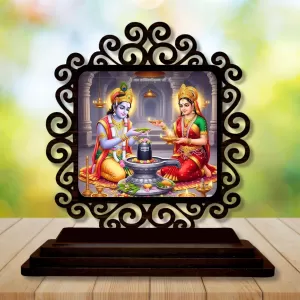 Car Desk/Table Top Radha Krishna Wooden Photo Stand 3x4 Inches, Compact & Stylish Spiritual Display For Car, Home & Office (Pack Of 1) (F19827) Car Desk/Table Top Radha Krishna Wooden Photo Stand 3x4 Inches, Compact & Stylish Spiritual Display For Car, Home & Office (Pack Of 1) (F19827)