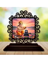 Car Desk/Table Top Lord Ganesha Wooden Photo Stand  3x4 Inches, Compact & Stylish Spiritual Display For Car, Home & Office (Pack Of 1) (F19828)