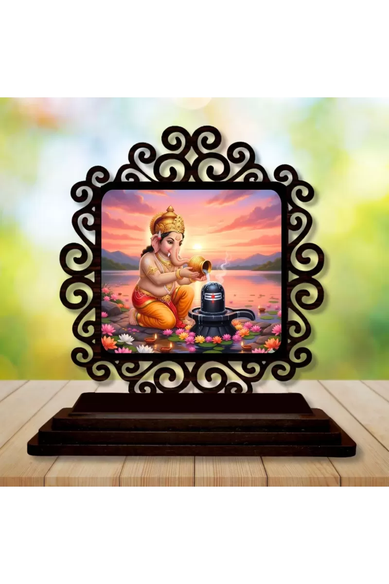 Car Desk/Table Top Lord Ganesha Wooden Photo Stand  3x4 Inches, Compact & Stylish Spiritual Display For Car, Home & Office (Pack Of 1) (F19828)