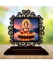 Car Desk/Table Top Lord Ganesha Wooden Photo Stand  3x4 Inches, Compact & Stylish Spiritual Display For Car, Home & Office (Pack Of 1) (F19829)