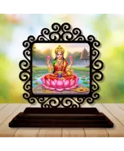 Car Desk/Table Top Goddess Lakshmi Wooden Photo Stand  3x4 Inches, Compact & Stylish Spiritual Display For Car, Home & Office (Pack Of 1) (F19830)