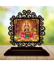 Car Desk/Table Top Goddess Lakshmi Wooden Photo Stand  3x4 Inches, Compact & Stylish Spiritual Display For Car, Home & Office (Pack Of 1) (F19831)