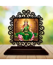 Car Desk/Table Top Goddess Lakshmi Wooden Photo Stand  3x4 Inches, Compact & Stylish Spiritual Display For Car, Home & Office (Pack Of 1) (F19832)