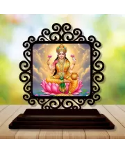 Car Desk/Table Top Goddess Lakshmi Wooden Photo Stand  3x4 Inches, Compact & Stylish Spiritual Display For Car, Home & Office (Pack Of 1) (F19833)
