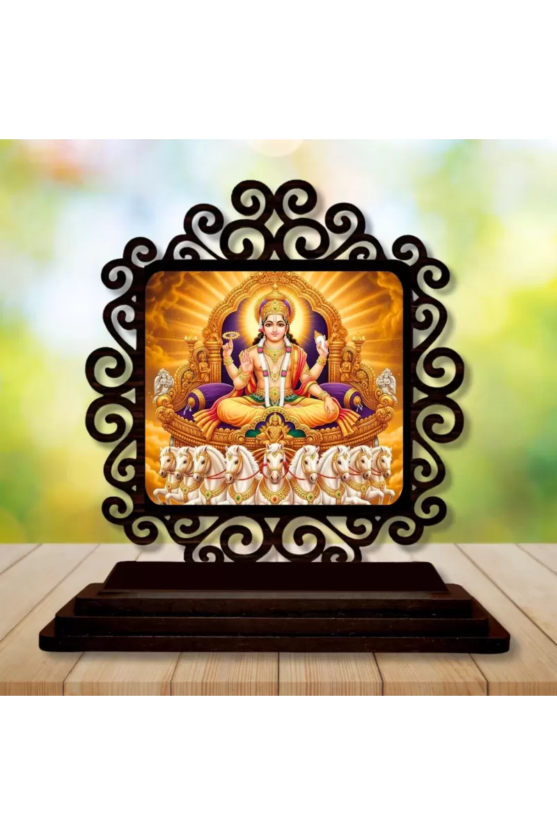 Car Desk/Table Top Lord Kubera Wooden Photo Stand  3x4 Inches, Compact & Stylish Spiritual Display For Car, Home & Office (Pack Of 1) (F19834)