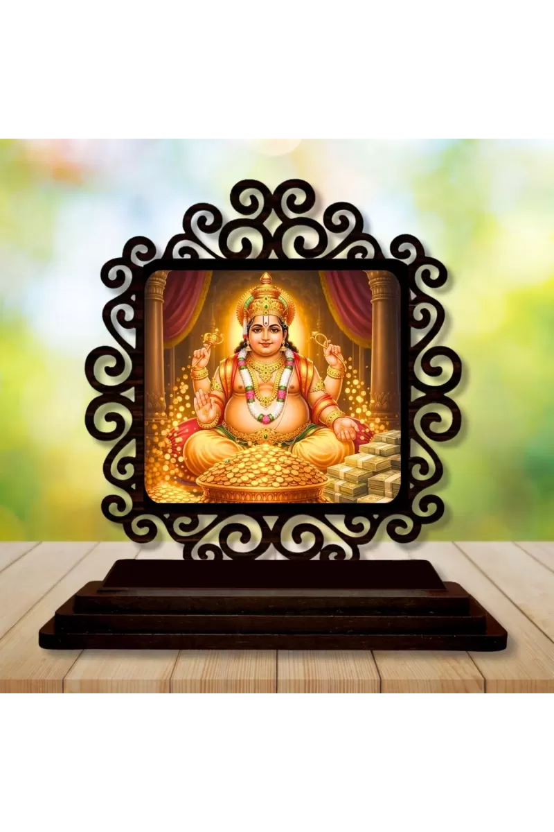 Car Desk/Table Top Lord Kubera Wooden Photo Stand  3x4 Inches, Compact & Stylish Spiritual Display For Car, Home & Office (Pack Of 1) (F19835)