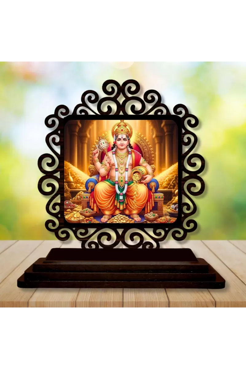 Car Desk/Table Top Lord Kubera Wooden Photo Stand  3x4 Inches, Compact & Stylish Spiritual Display For Car, Home & Office (Pack Of 1) (F19836)