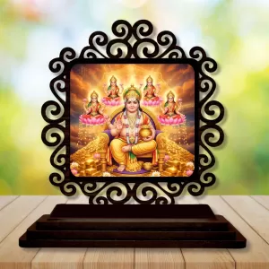 Car Desk/Table Top Lord Kubera And Lakshmi Wooden Photo Stand  3x4 Inches, Compact & Stylish Spiritual Display For Car, Home & Office (Pack Of 1) (F19837)