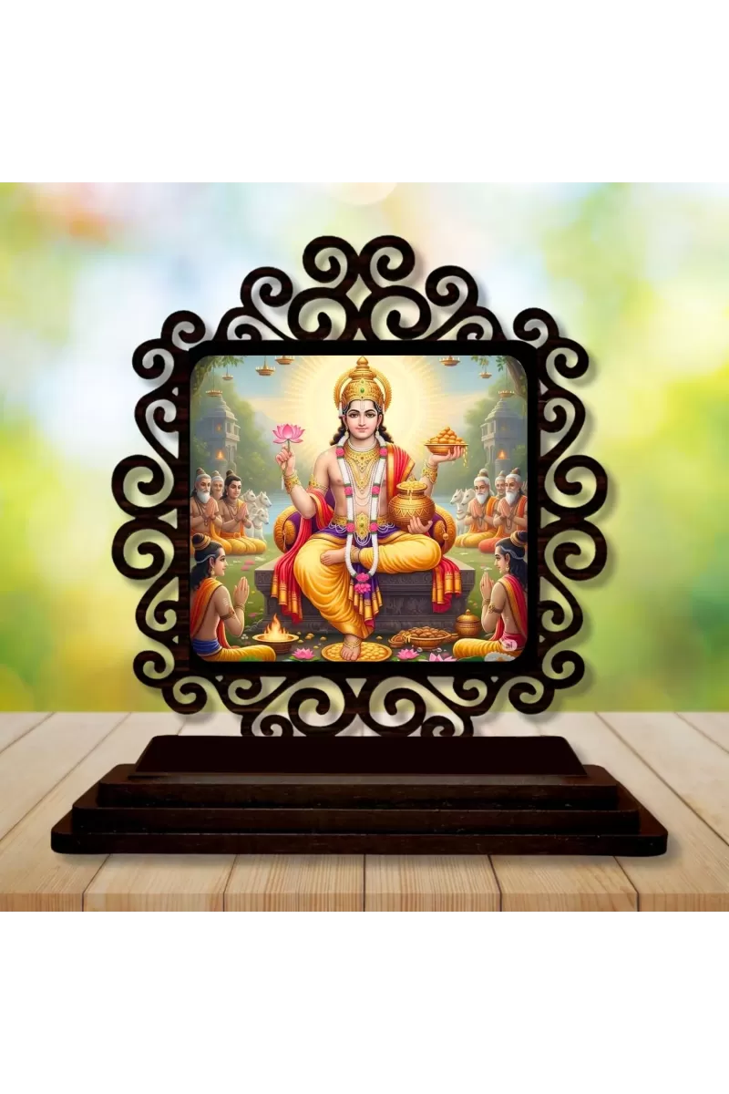 Car Desk/Table Top Lord Vishnu Wooden Photo Stand  3x4 Inches, Compact & Stylish Spiritual Display For Car, Home & Office (Pack Of 1) (F19838)