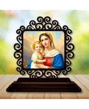 Car Desk/Table Top Lord Jesus And Merry Wooden Photo Stand  3x4 Inches, Compact & Stylish Spiritual Display For Car, Home & Office (Pack Of 1) (F19839)