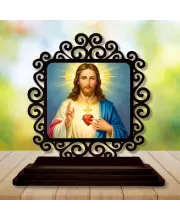 Car Desk/Table Top Lord Jesus Wooden Photo Stand  3x4 Inches, Compact & Stylish Spiritual Display For Car, Home & Office (Pack Of 1) (F19840)