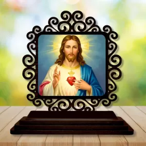 Car Desk/Table Top Lord Jesus Wooden Photo Stand 3x4 Inches, Compact & Stylish Spiritual Display For Car, Home & Office (Pack Of 1) (F19840) Car Desk/Table Top Lord Jesus Wooden Photo Stand 3x4 Inches, Compact & Stylish Spiritual Display For Car, Home & Office (Pack Of 1) (F19840)